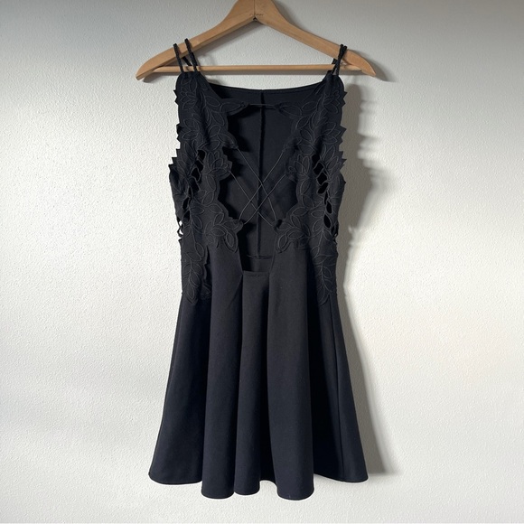 Free People Cha Cha Ponte Knit Black Fit & Flare Dress with Lace Cutout Detail - Picture 8 of 16